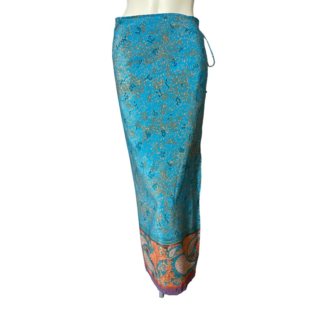Y2K Wrap Skirt Maxi Abstract Print Rue 21 Turquoise Blue Paisley Size Small